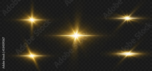Light effects, glare, glitter, explosion, golden light, Vector illustration. shining golden stars.