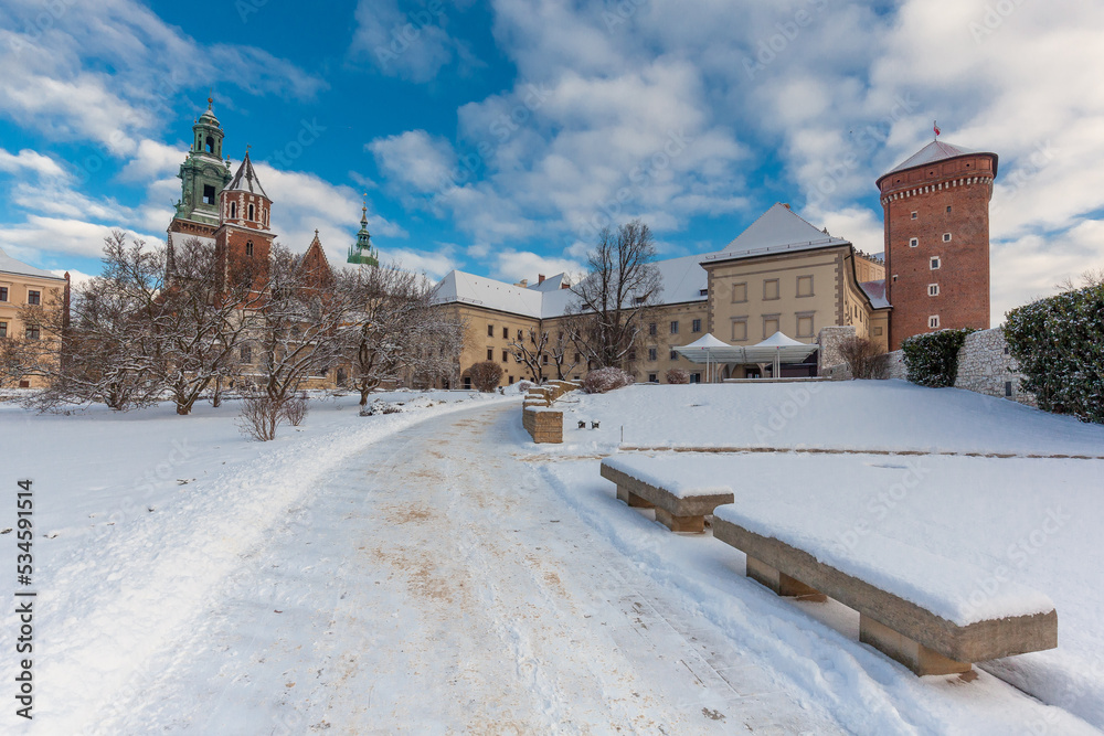 Royal Wawel Castle view on winter time