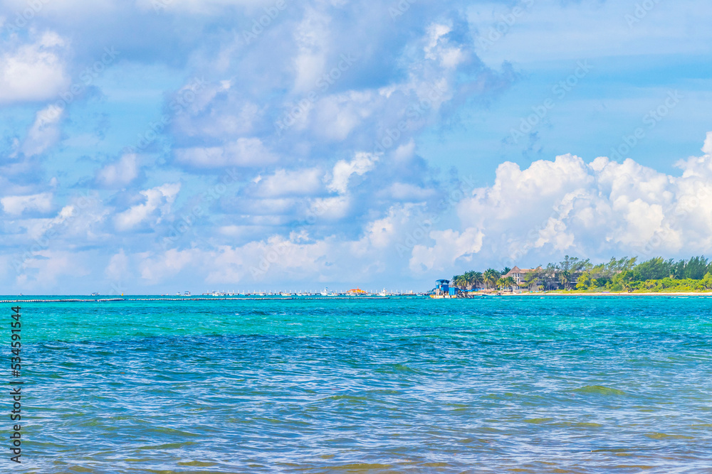 Tropical mexican beach clear turquoise water Playa del Carmen Mexico.