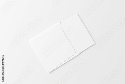 Square Folded Invitation Card With Envelope White Blank 3D Rendering Mockup