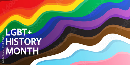 LGBT+ History Month modern vector concept. Freedom rainbow flag and text.