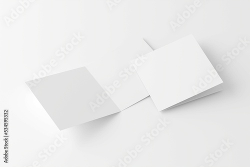 Square Folded Invitation Card With Envelope White Blank 3D Rendering Mockup © Threedy Artist