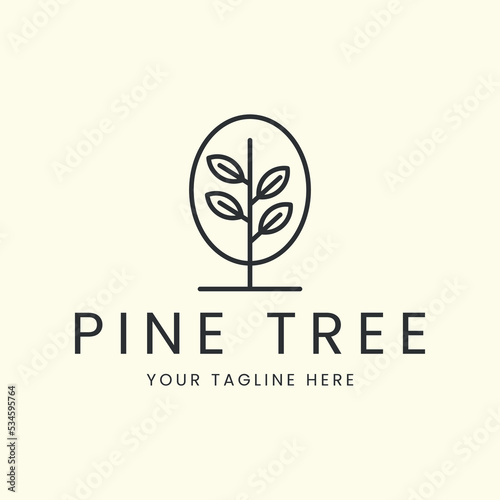 pine tree line art logo vector minimalist template illustration design