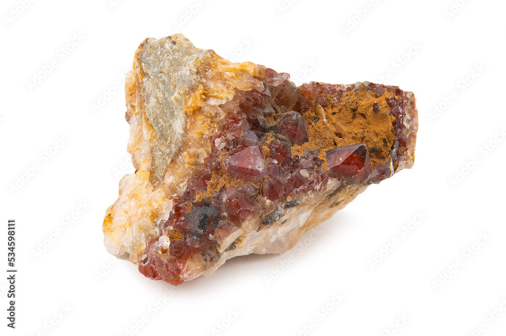 A fragment of the mineral red quartz with reddish crystalline inclusions A fragment of the mineral red quartz with reddish crystalline inclusions
