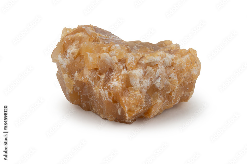 A small fragment of a calcite crystal. Yellow stone with a rough surface A small fragment of a calcite crystal. Yellow stone with a rough surface