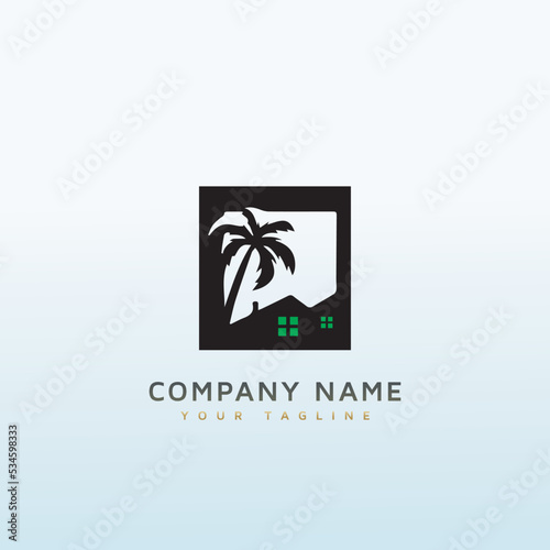 Palm trees real estate logo