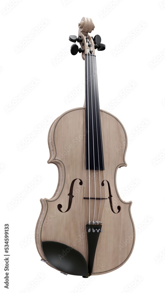 Fototapeta premium Brown classical violin on a white background. 3d rendering.