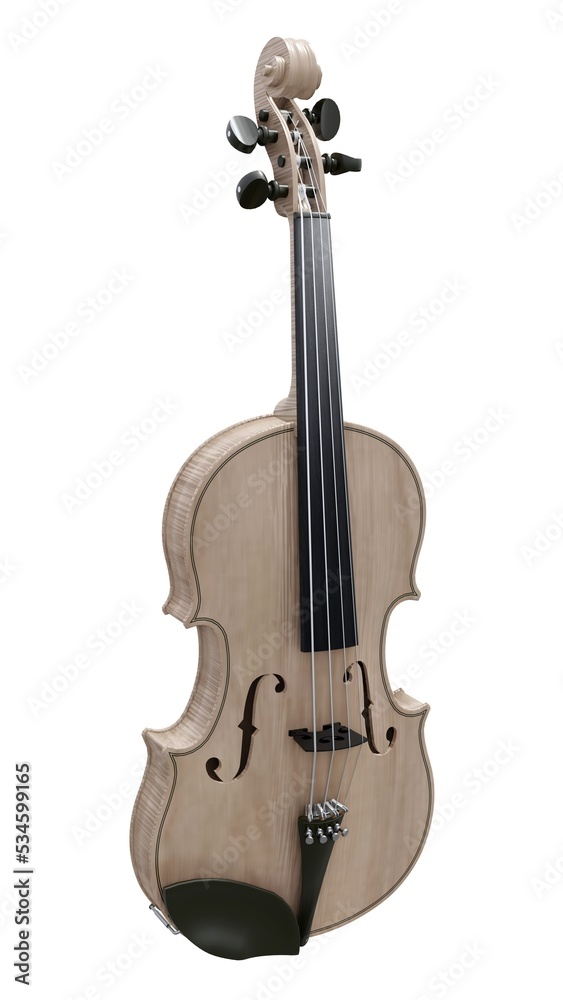 Fototapeta premium Brown classical violin on a white background. 3d rendering.