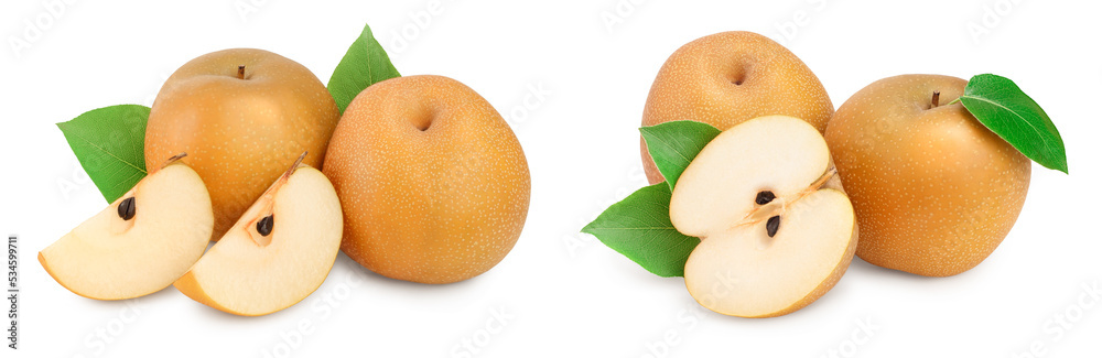 Fresh asian pears with leaf isolated on white background Fresh asian pears with leaf isolated on white background