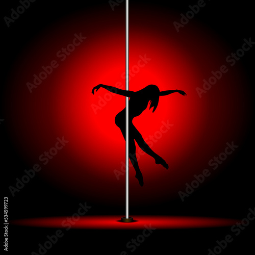 Sexy pole dancing girl in red light
