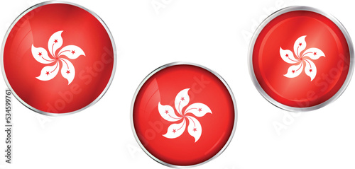 Round national flag pin of Hong Kong.Circular vector flag of Hong Kong