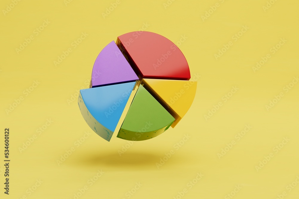 Fototapeta premium Chart divided into cells of different colors on a yellow background. copy paste, copy space. 3D render