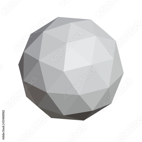 Orthographic icosphere  geodesic sphere  geodesic polyhedron made from triangles  neutral grayscale  black and white  white background  cutout