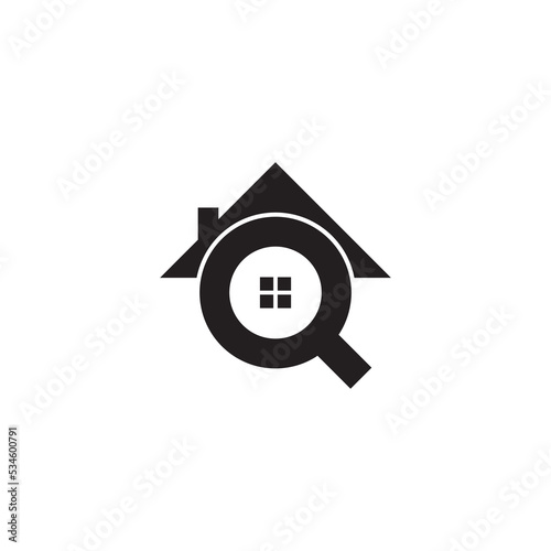Home find logo, Black and white real estate agency, property vector icon.