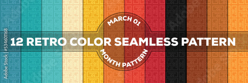 12 Retro 1960s Color Seamless Pattern for March Month. The first date of the month is important for those who want to make this day memorable by using patterns in the company or personally.