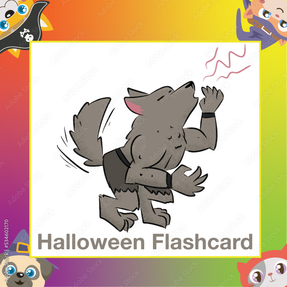 Naklejka premium Printable Halloween flashcard. Cute monster for children. Ready to print. Vector illustration.