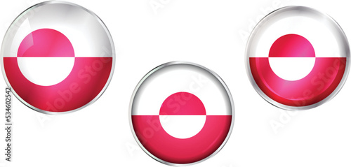 Round national flag pin of Greenland.Circular vector flag of Greenland