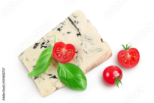 Blue cheese gorgonzola isolated on white background with full depth of field. Top view. Flat lay.