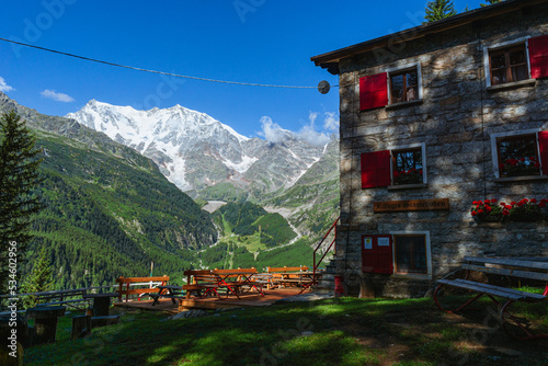 the landscape and nature of the anzasca valley and monte rosa, near the town of Macugnaga, Italy - June 2022.
