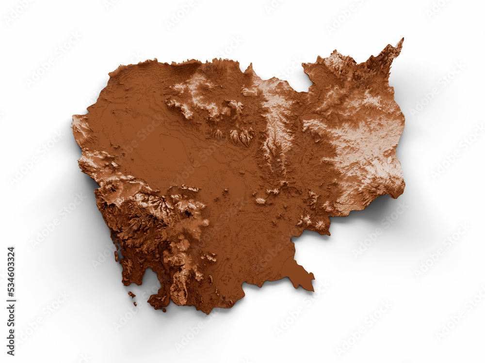 Map of Cambodia in old style, brown graphics in a retro style Vintage Style. High detailed 3d illustration