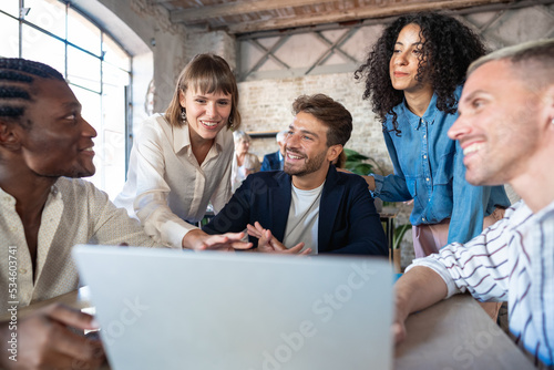 Frontal view of business team creating a new product following the entire process  from the idea all the way to market launch.
