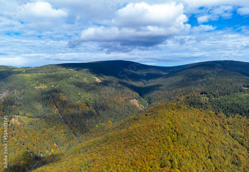 Fototapeta Naklejka Na Ścianę i Meble -  Landscape of the mountains near Sovata resort - Romania, seen from above