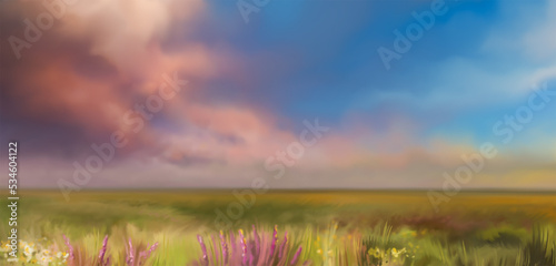 Sunset evening in steppe background illustration