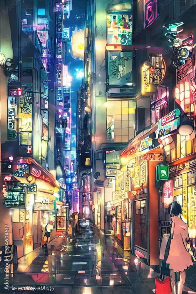 Anime City Night Stock Illustration | Adobe Stock