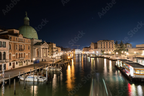 Illuminated Venice during the night from Ponte degli Scalzi. Venice, Veneto, Italy