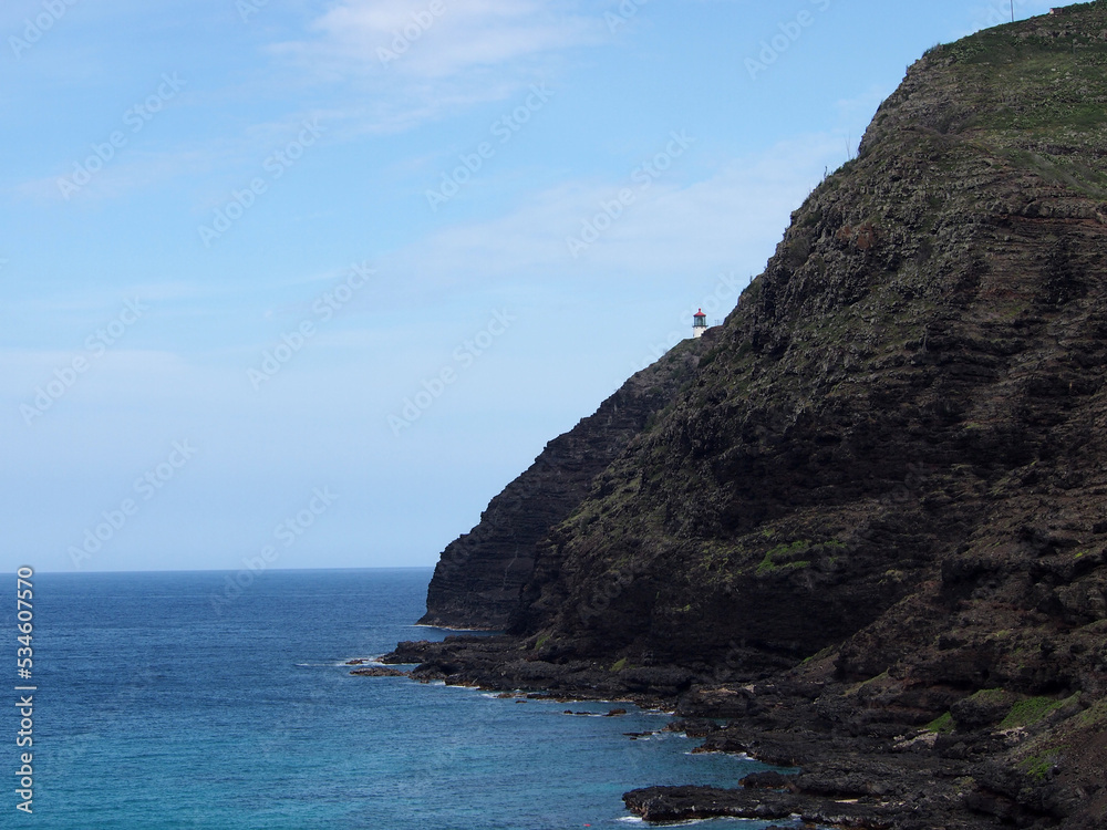 Makap'uu Point Light (Makapu'u Lighthouse) on cliffside