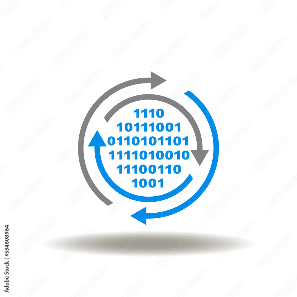 Vector illustration of digital numbers matrix with round arrows process ...