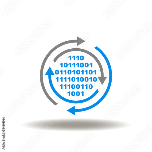Vector illustration of digital numbers matrix with round arrows process. Icon of EDI Electronic Data Interchange. Symbol of digital datum processing.