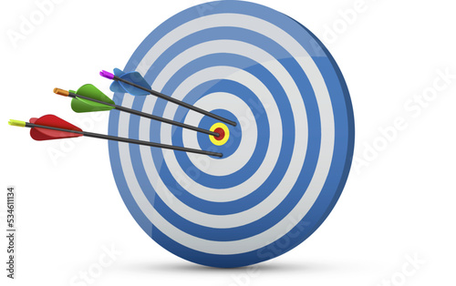 Sports target with arrows in center realistic vector success achievement aim hitting darts game