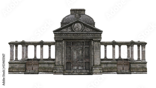 Canvas Print Old stone mausoleum tomb building. 3D rendering isolated.