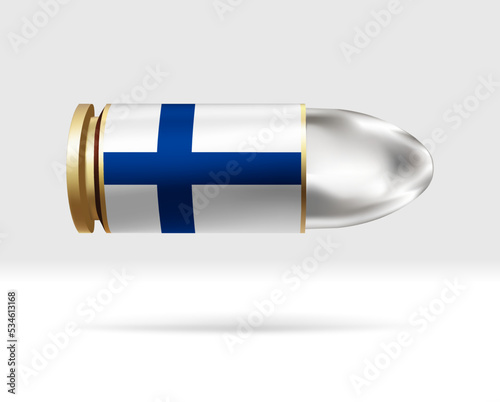 Finland flag on bullet. A bullet danger moving through the air. Flag template. Easy editing and vector in groups. National flag vector illustration on background.