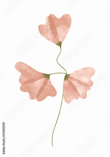 Watercolor trendy flower. Vector illustration for web, app and print. Elegant feminine shape floristic isolated sweet pea flower. Garden, botanical, minimalistic floral element.