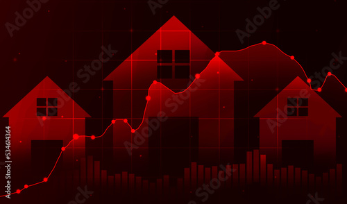 Fotografía Real estate and property prices going up with a red graph representation abstract background