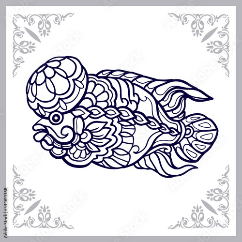 Flower horn fish mandala arts isolated on white background