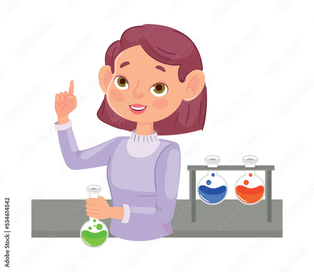 female teacher in chemical laboratory female teacher in chemical laboratory