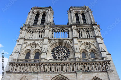 Notre Dame Cathedral from the outside. Notre Dame in perfect shape before the fire. Notre Dame on a beautiful sunny day 