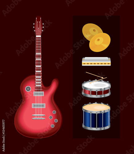 set of realistic instrument music