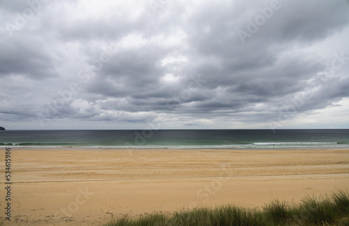 Fototapeta Naklejka Na Ścianę i Meble -  The beautiful, scenic landscape in Sgarasta Mhor Beach, Isle of Harris, in a windy, cloudy summer day. Hebridean summer beach mood.