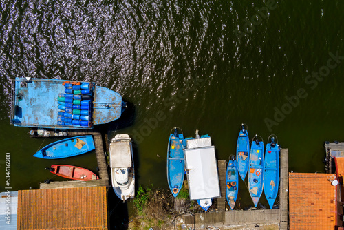 The fishing settlement at the mouth of the river Loudia in Greece photo