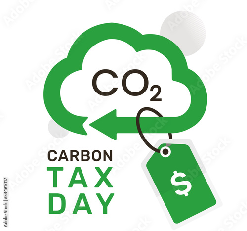 Tax Day of carbon dioxide cost with price tage badge, with CO2 cloud symbol of CO2 emissions compensation. Zero emission concept