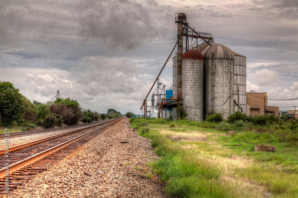 Grain Bins Along The Railroad Track in Waldenberg Arkansas Grain Bins Along The Railroad Track in Waldenberg Arkansas