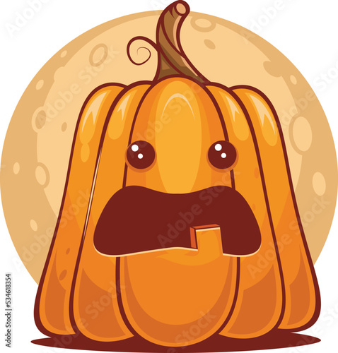 Spooky vector lantern Pumpkin happy Halloween illustration, Cute evil horror character. jack o lantern