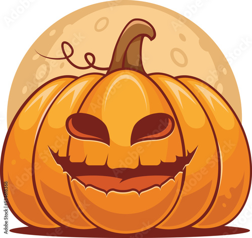 Spooky vector lantern Pumpkin happy Halloween illustration, Cute evil horror character. jack o lantern © NikoDola