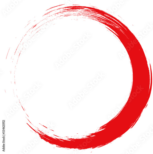 Red circle brush stroke vector isolated on white background. Red enso zen circle brush stroke. For stamp, seal, ink and paintbrush design template. Grunge hand drawn circle shape, vector