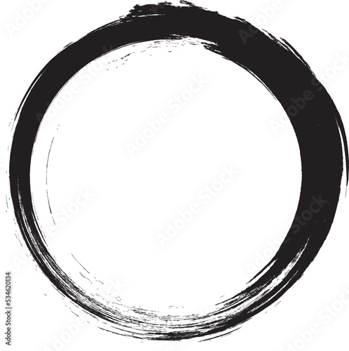 Black circle brush stroke vector isolated on white background. Black enso zen circle brush stroke. For stamp, seal, ink and paintbrush design template. Grunge hand drawn circle shape, vector photo