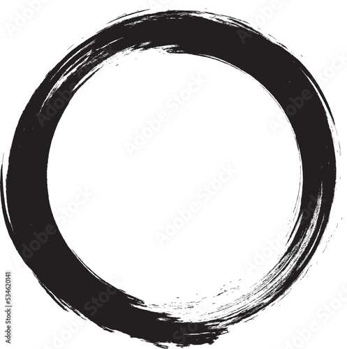 Black circle brush stroke vector isolated on white background. Black enso zen circle brush stroke. For stamp, seal, ink and paintbrush design template. Grunge hand drawn circle shape, vector